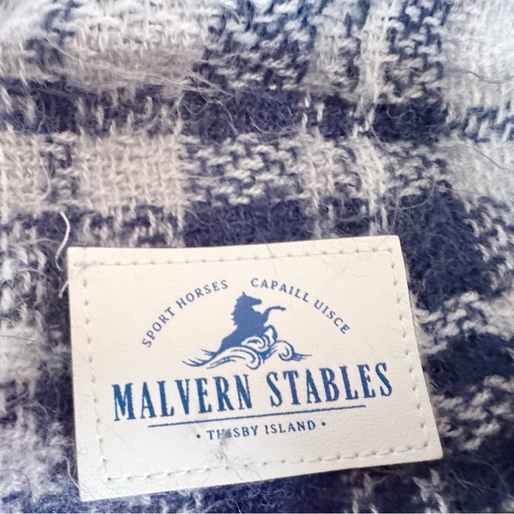 Malvern Stables Blue & White Knit Hooded Blanket Scarf Super Soft, Cozy Bookish